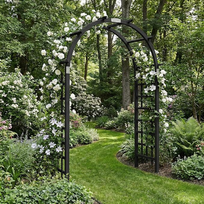 VINGLI Wooden Garden Arbor, Heavy Duty Outdoor Frame Trellis for Ceremony, Wood Trellis Garden Arch Pergola for Plant Climbing, Patio, Lawn, Wedding Ceremony (Black)