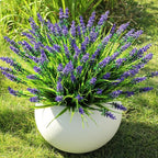 16 Bundles Artificial Plants Outdoor, UV Resistant Fake Lavender & Monkey Grass, Realistic Plastic Faux Plants for Balcony, Patio, Porch Greenery Decor, Planter Filler(Purple)
