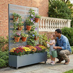 Casaphoria Metal Raised Garden Bed with Trellis and Wheels, 72"x47"x16" Arched Planter Box for Climbing Plants, Vegetables & Vines, Features Drainage Holes and Privacy Screen, Grey-Harold