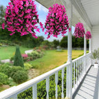 Sggvecsy Artificial Fake Hanging Flowers Plants for Outdoor Outside Spring Summer Decoration 4PCS Faux Silk UV Resistant Realistic Morning Glory Trailing Vines for Home Porch Patio Balcony(Purple red)