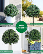 27.6" Artificial Topiary Boxwood Tree, Faux Boxwood Topiary Spheres with Spike, 2 Set Plants Shurbs Tree Waterproof UV Resistant Fake Plants for Outdoor Planter Porch Home Garden Spring Decor