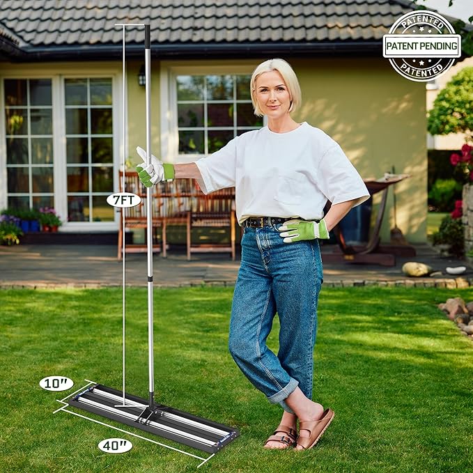 Updated Lawn Leveling Rake 40"x10", Lawn Leveler with Aluminum Rollers, Yard Leveling Rake Stainless Steel with 27-80" Adjustable Handle, Heavy-Duty Ground Leveler Suit for Garden, Golf Lawn, Farm