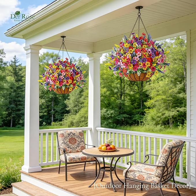 Der Rose 24 Bundles Artificial Flowers for Outdoor Fake Spring Flowers Plants UV Resistant for Home Garden Porch Window Wedding Decor