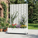 Casaphoria Metal Raised Garden Bed with Trellis and Wheels, 72"x47"x16" Arched Planter Box for Climbing Plants, Vegetables & Vines, Features Drainage Holes and Privacy Screen, White-Brick