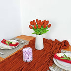 Mandy's Dark Orange Artificial Tulips Flowers Centerpiece, 13.5" Lifelike PU Fake Floral Stems 20pcs for Kitchen Island & Dining Table, Spring Decor for Easter