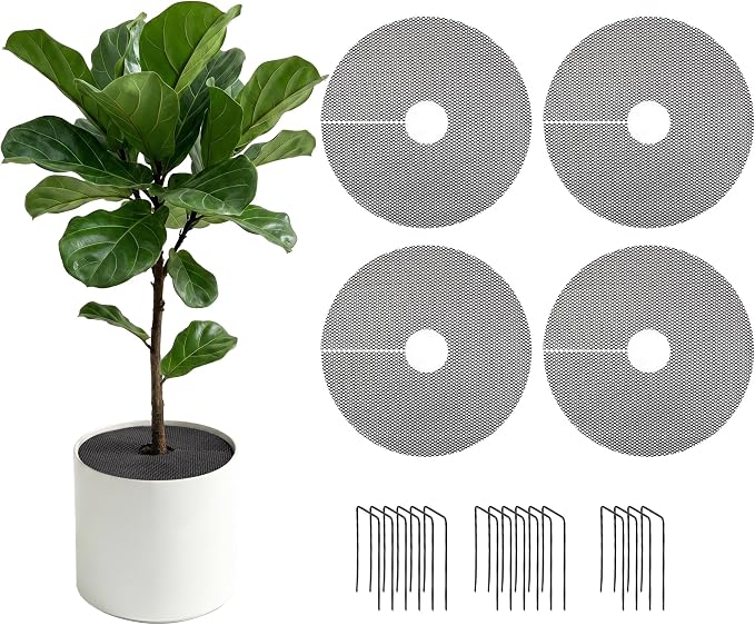 4 Pack 15.7" Cuttable Plant Pot Grids with 16 Stakes, Soil Cover & Cat & Animal Digging Stopper for Indoor Outdoor Garden Plants
