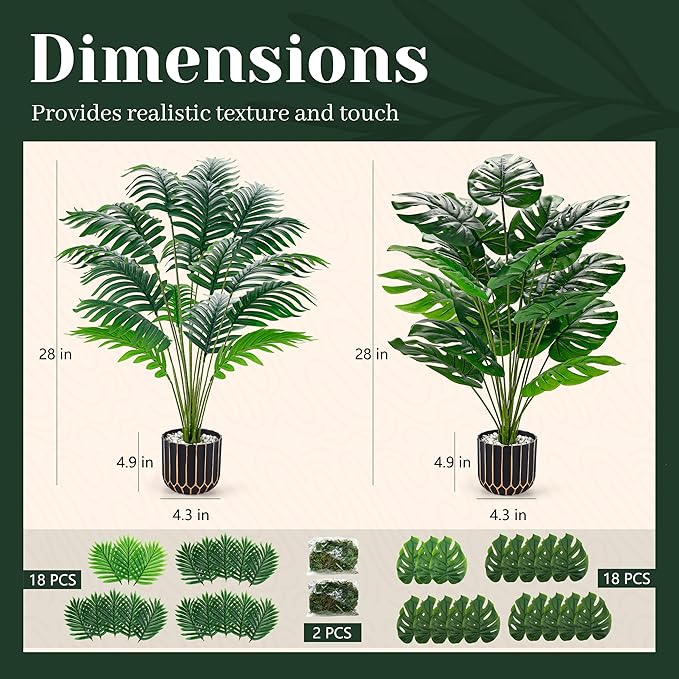 Der Rose Fake Palm Tree Large Artificial Potted Monstera Plants Indoor for Home Porch Patio Living Room Bathroom Outdoor Decor