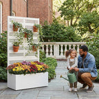 Casaphoria Metal Raised Garden Bed with Trellis, 59"x30"x12" Planter Box for Climbing Plants, Vegetables & Vines, Features Drainage Holes and Privacy Screen, White-Harold