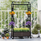 Giantex Planter Boxes with Arch Trellis, 5FT Self-Watering Tall Raised Garden Bed w/Wheels, Hanging Roof & Drainage Holes, Outdoor Indoor Tomato Planter for Climbing Vines Vegetables (61"x16"x64")