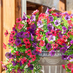 HyeFlora Artificial Flowers for Outdoors Decoration, 2Pcs Fake Hanging Spring Summer Decor, Purple and Hotpink Realistic Plants, UV & Fading Resistant Silk Flower for Porch Patio Balcony Planter Yard