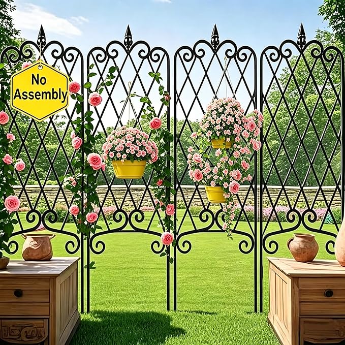 AMAGABELI GARDEN & HOME 4 Pack 47” x 16” Garden Trellis for Climbing Plants Outdoor Metal Garden Fencing Decorative Plant Trellis Vegetables and Rose Trellis for Ivy Cucumbers Black