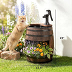 Outsunny 23" H Outdoor Water Fountain Wood and Plastic Rustic Apple Barrel Pump Garden Decor for Outside Backyard