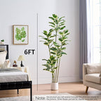 Artificial Rubber Plant 6FT Faux Plants Indoor Fake Rubber Tree with White Planter, Tall Fake Plants Potted Tree Floor Plant in Pot, Artificial Trees for Home Office Room Outdoor Decor