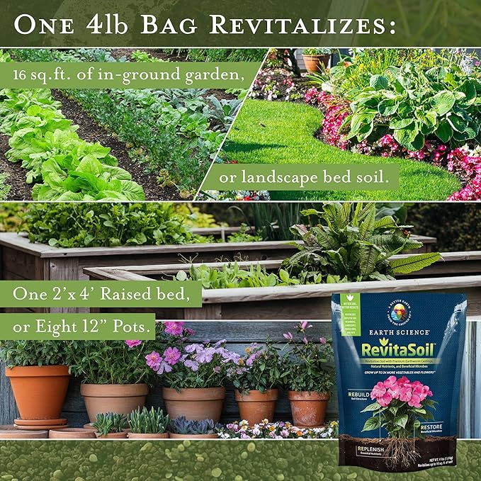 Earth Science RevitaSoil, 4 lb - Organic Soil Revitalizer - Earthworm Castings (Worm Castings) Plus Natural Nutrients & Biology - Grow 3X More, Amendment for Gardens, Potted Plants, Raised Garden Beds