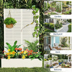 Metal Raised Garden Bed with Trellis & Privacy Screen, 70.1"x45"x15" Galvanized Metal Planter Box with Drainage Holes for Patio Balcony Outdoor Climbing Plants Flowers Vegetable, White