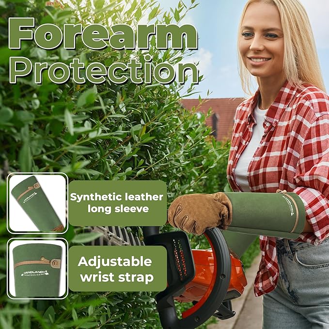 HANDLANDY Long Gardening Gloves for Men & Women, Pigskin Leather Rose Pruning Gloves, Breathable Thorn Proof Gauntlet Glove (Moss Green, XL)