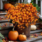 Artificial Fall Flowers Outdoor Fake Mums - 12 Bundles Fake Plants UV Resistant No Fade Faux Plastic Greenery Garden Porch Patio Fall Home Decor(RedOrangeYellow)