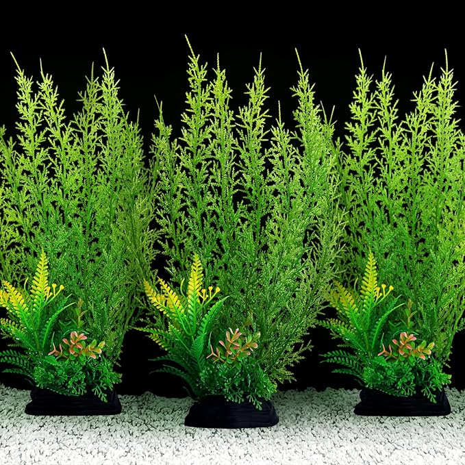 Fish Tank Accessories Large Plants, Green Fish Tank Decorations, Aquarium Decor Plastic Plants 3pcs