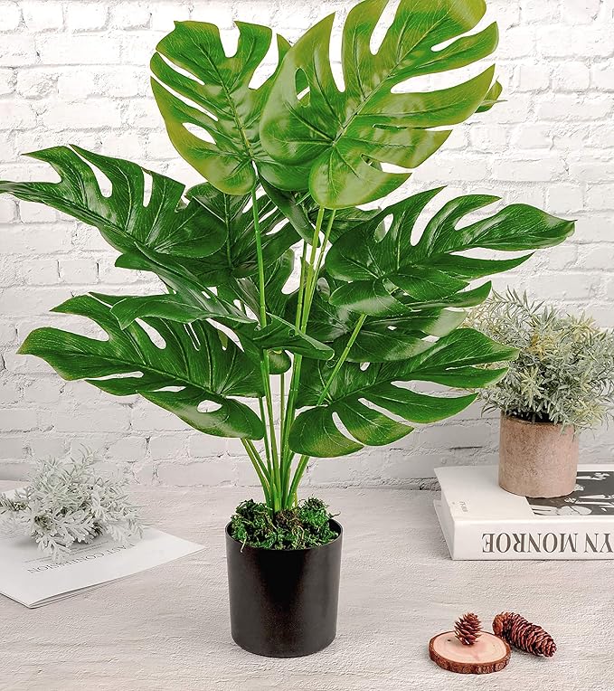 Toopify Artificial Palm Tree, 19" Large Fake Plants in Pot for Indoor and Outdoor Home Office Decor