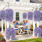 Artificial Hanging Flowers for Outdoors Spring Summer Decoration, 8PCS UV Resistant Silk Fake Hanging Plants for Patio Porch Front Yard Window Garden Indoor Decor(Blue&Purple,8PCS)