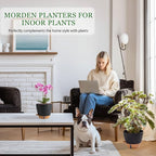 Self Watering Pots for Inoor Ourdoor Plants 10/9/8/7/6.5 Inch Plastic Planters with Drainage Holes & Water Level Indicator, Decorative House Flower Nursery Planting Pots with Saucers (Black)
