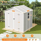 UDPATIO Resin Storage Shed 8 x 6 FT, Outdoor Garden Sheds with Floor Plastic Patio Outdoor Storage Shed with Lockable Door, Sandstone