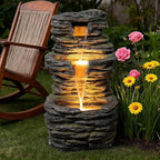 3 Tier Cascading Rock Water Fountain Outdoor Garden,28.74" H Natural Look Outdoor Fountains and Waterfalls with LED Lights for Patio, Deck, Porch, Backyard, Outside and Indoor Home Decor