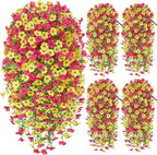 Artificial Hanging Flowers for Outdoors Spring Summer Decoration, 4PCS UV Resistant Silk Fake Hanging Plants for Patio Porch Front Yard Window Garden Indoor Decor(Hot Pink&Yellow,4PCS)