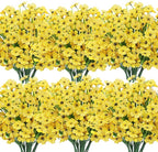 Roberly 24 Bundles Artificial Flowers for Outdoors UV Resistant Silk Fake Flowers Faux Plastic Plants for Porch Garden Window Box Indoor Outdoor Spring Summer Home Farmhouse Decor, Yellow