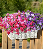 Artificial Flowers for Outdoors Fake Plants Outside Decoration, 20 Bundles Silk Petunia with Eucalyptus UV Resistant Realistic Faux Flowers for Outdoor Planters Garden Balcony Yard Porch Patio, Mix