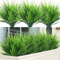Ouddy Decor 12 Bundles Artificial Wheat Grass Outdoor UV Resistant Greenery Stems Plastic Shrubs for Garden Farmhouse Front Porch Window Box Home Decor