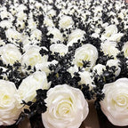 LADADA Artificial Flowers with Small Ceramic Vases, Roses in Vases Plastic Artificial Flowers and Plants,Used for Home Office Wedding Decoration, Table Decoration(White+Black)