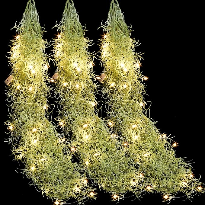 Mudder 3 Packs LED Artificial Hanging Plants, 3.6 ft Fake Hanging Plant, Ivy Vine Fake Leaves Greeny Chain Wall Home Room Garden Wedding Garland Outside Decor (Basket Not Included) (Vines Moss)