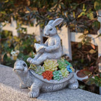 TERESA'S COLLECTIONS Garden Statues Rabbit Turtle Solar Outdoor Light for Garden Decor, Resin Outdoor Statues Tortoise Bunny Sculptures for Lawn Patio Porch Yard Decor Garden Gifts for Mom Women, 9"