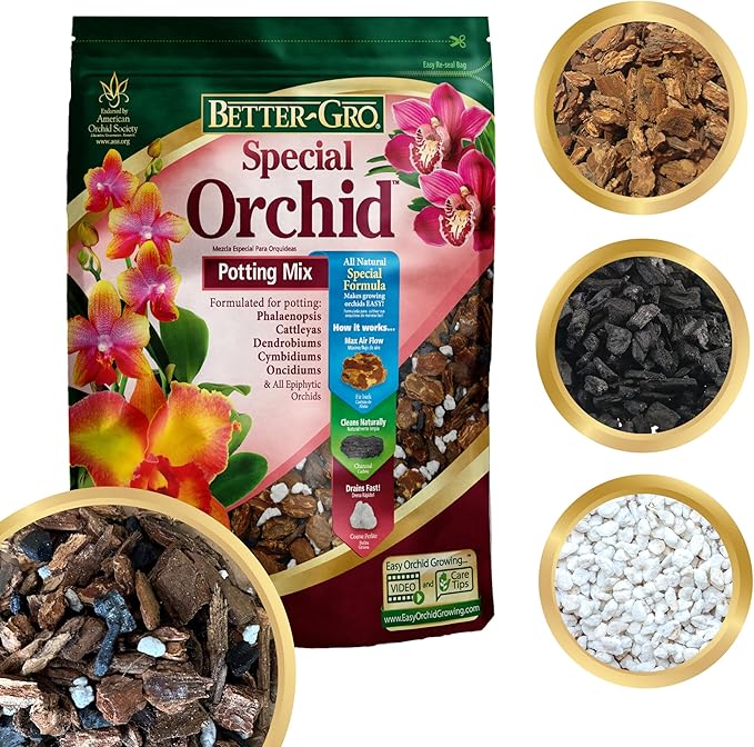 Better-Gro Special Orchid Mix - Premium Grade Orchid Bark Potting Mix for Potting, Repotting, Enhanced Drainage, Air Flow & Root Ventilation, Ideal for Phalaenopsis, Cattleyas, Dendrobiums - 4 Quarts
