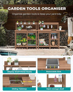 SERWALL Outdoor Potting Bench with Removeable Sink,Rot-Resistant HDPE Potting Table for Outside Gardening, All Weather Use - Brown