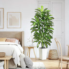 Artificial Dracaena Tree - 6FT Tall Fake Plants with White Tall Planter - Artificial Plants Indoor Floor Plant in Pot - Large Tropical Fake Yucca Potted Tree for Home Office Living Room Decor