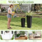 Giantex Set of 2 Planters for Outdoor Plants, Tall Tapered Plants w/Inner Trays, Drainage Holes, Decorative PP Flowerpots 32" & 24" Tall for Porch, Patio, Garden, Backyard, Indoors & Outdoors (Black)