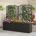 HAPPYGRILL Raised Garden Bed with Trellis, 49" Wicker Planter Box w/Privacy Screen, Liner, Drainage for Patio Balcony, Outdoor PE Rattan Elevated Garden Bed for Climbing Plant Vine Flower (Black,2)