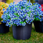 AXYLEX Artificial Flowers for Outdoors Fake Plants - 16 Bundles Faux Outside Greenery Boxwood No Fade Plastic Shrubs Fall Decor Farmhouse Home Garden (Blue)