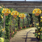 Ouddy Decor Artificial Hanging Flowers with Basket, Fake Silk Hanging Flowers in Coconut Lining Basket Faux Hanging Plants for Outdoor Indoor Spring Garden Porch Home Decor, Yellow