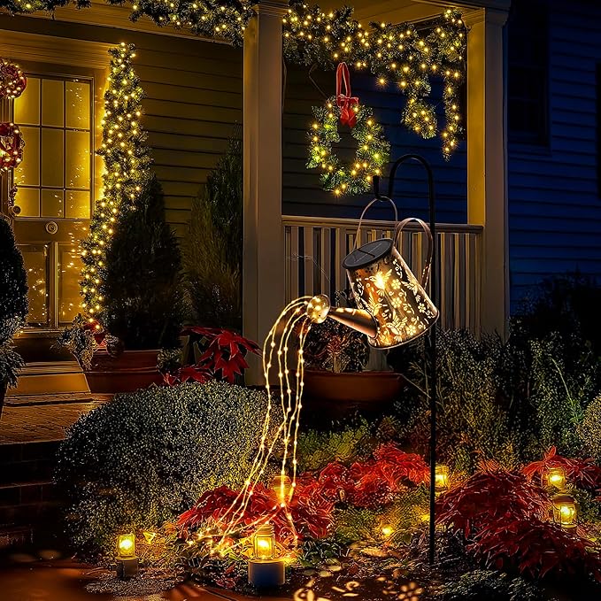 Solar Watering Can Lights, Waterproof Garden Solar Outdoor Decorative Lights, Metal Hanging Lights for Patio Yard Backyard, Gardening Birthday Gifts for Mom Grandma Women