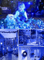 Minetom Solar String Lights Outdoor, 40FT 100 LED String Lights Solar Powered with 8 Lighting Modes, Waterproof Solar Patio Lights, Solar String Lights for Outside Tree Yard Halloween Decoration, Blue