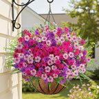 Alupssuc 24 Bundles Artificial Flowers for Outdoors Spring Decoration, UV Resistant Eucalyptus Violet and Lavender Silk Fake Plants for Outside Indoor Yard Home Patio Decor, Rose Purple Pink