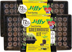 Jiffy Plant Germination Tray Kit - 72 Cell Seedling Starter Trays, SUPERthrive, Labels - 2 Pack, 144 Pellets Total - Plastic