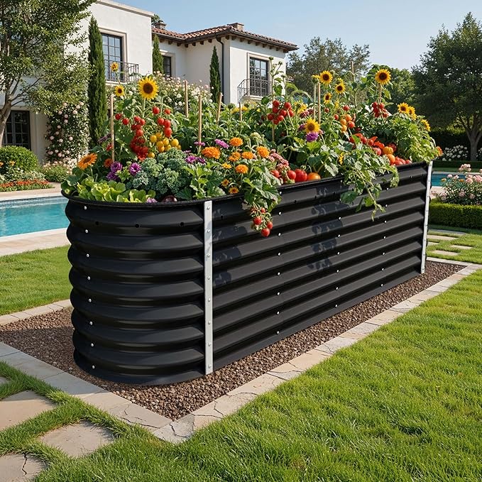 YITAHOME 2pcs 8x2x2ft Large Raised Garden Bed Kit, 24" Tall 9 in 1 Galvanized Metal Planter Box with Gloves and Safety Rubber, Outdoor Above Ground Planters for Plants Vegetables Flowers, Black