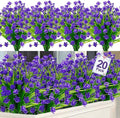 TURNMEON 20 Bundles Artificial Flowers for Outdoors, Spring Grass Camellia Fake Flowers Plastic Plants, UV Resistant No Fade Faux Greenery for Gardens Porch Summer Cemetery Decor 500 Heads(Purple)