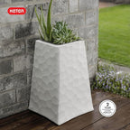 Keter Stone Tapered Planter Set of 2, Tall 26.4‑Inch Resin Outdoor Flower Pots with Stone‑Look Finish and 12.2‑Gallon Capacity, Cream