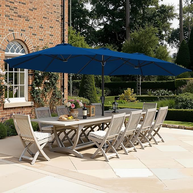 SUPERJARE 15FT Outdoor Umbrella for Patio, Double sided Pool Umbrellas with Fade Resistant Canopy, Large Table Umbrella for Deck, Market, Backyard - Navy Blue(No Base)