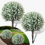Artificial Boxwood Topiary Ball Trees – 2 Pack 24.5", Faux Plants, Shrubs & Bushes Outdoor with Spike, UV-Resistant Fake Greenery for Planters Porch Garden Home Office – White